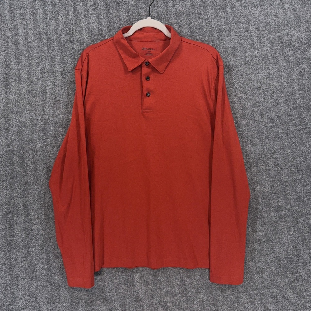 Untuckit Polo Shirt Mens Large Orange Long Sleeve Cotton Casual Collared Shirt